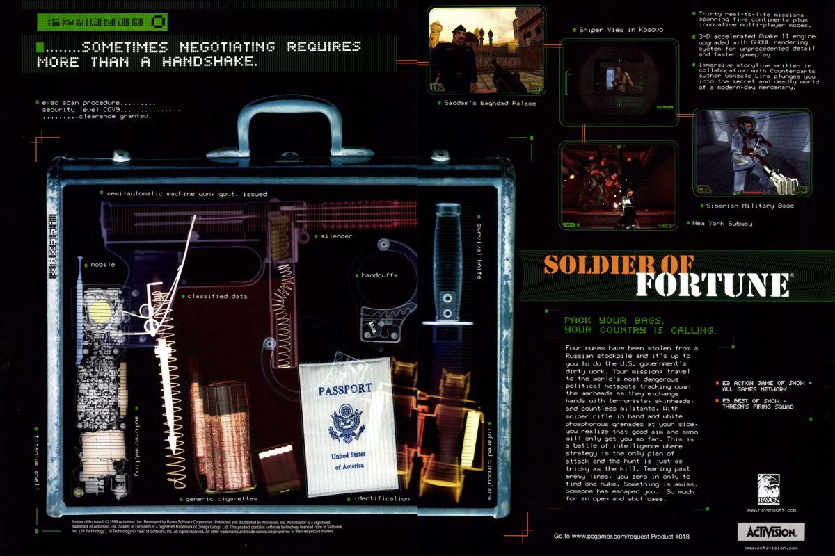 Soldier of Fortune Magazine Advertisement (Magazine Advertisements): PC Gamer (USA), Issue 01/2000