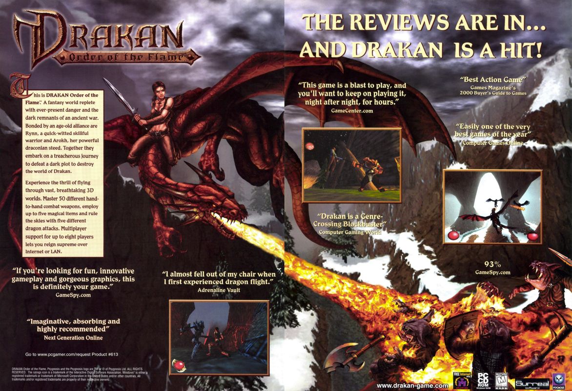 Drakan: Order of the Flame Magazine Advertisement (Magazine Advertisements): PC Gamer (USA), Issue 01/2000