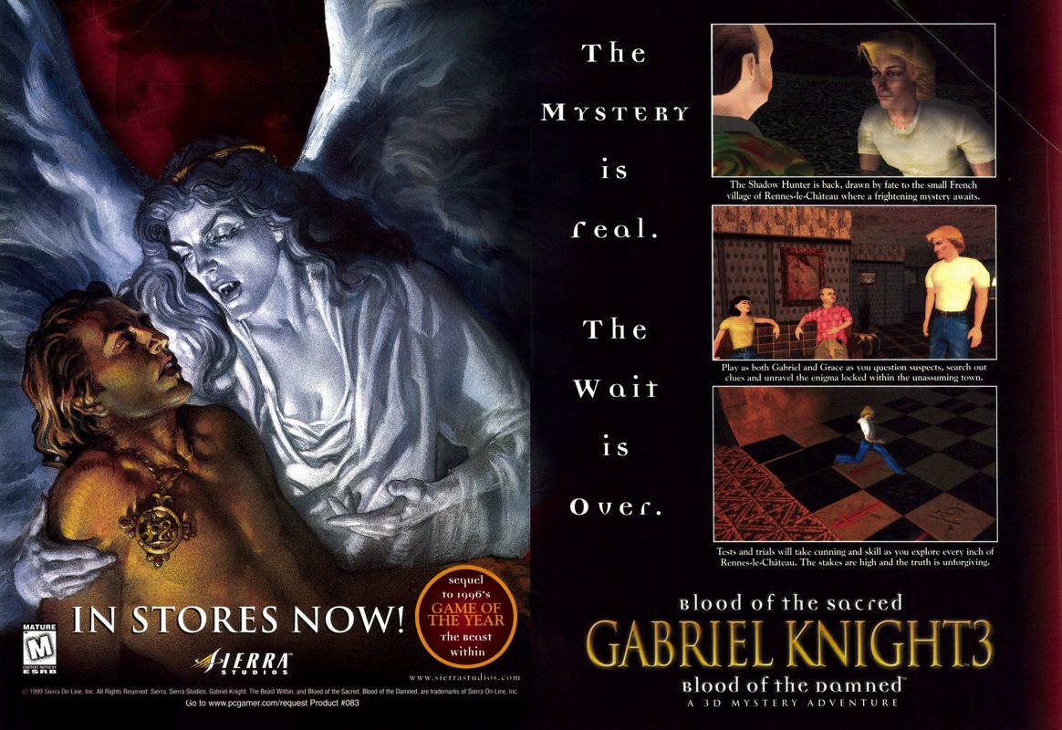 Gabriel Knight 3: Blood of the Sacred, Blood of the Damned Magazine Advertisement (Magazine Advertisements): PC Gamer (USA), Issue 01/2000