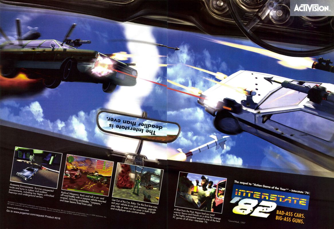 Interstate '82 Magazine Advertisement (Magazine Advertisements): PC Gamer (USA), Issue 01/2000