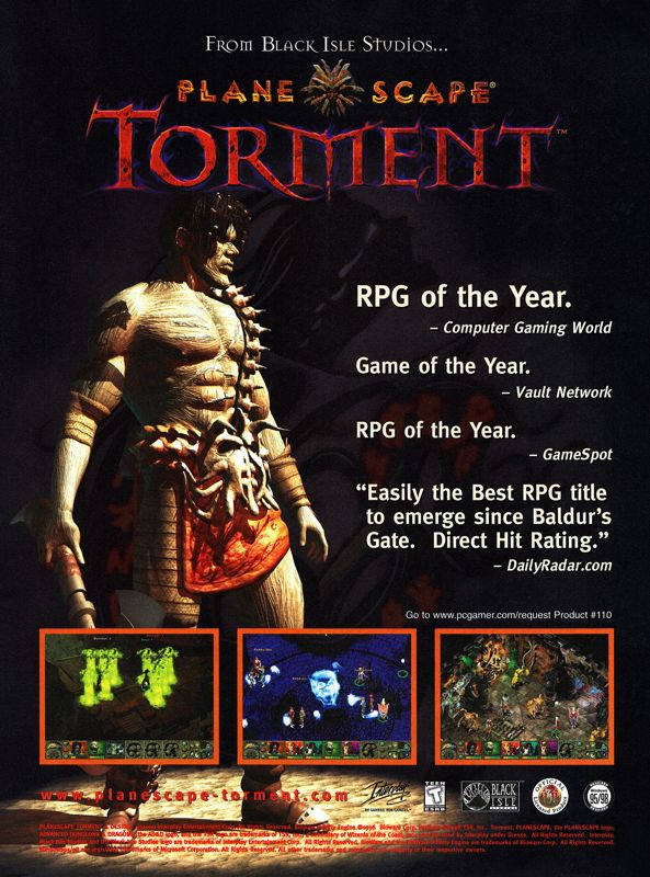 Planescape: Torment Magazine Advertisement (Magazine Advertisements): PC Gamer (USA), Issue 04/2000