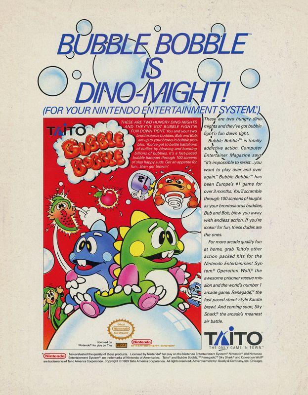 Bubble Bobble Magazine Advertisement (Magazine Advertisements): GamePro (United States), Issue 001 (May-June 1989)