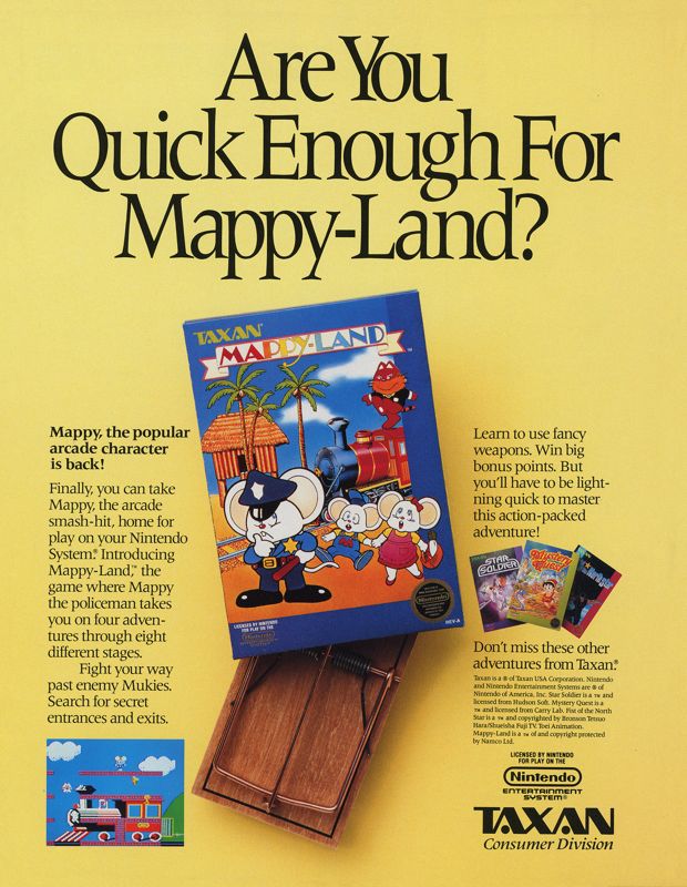 Mappy-Land Magazine Advertisement (Magazine Advertisements): GamePro (United States), Issue 002 (July-August 1989)