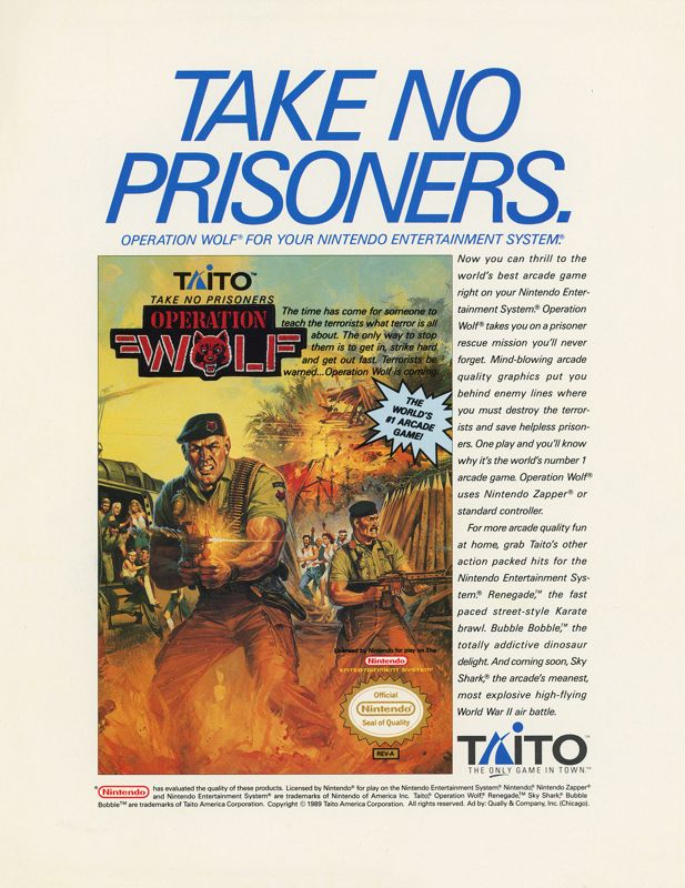 Operation Wolf Magazine Advertisement (Magazine Advertisements): GamePro (United States), Issue 002 (July-August 1989)