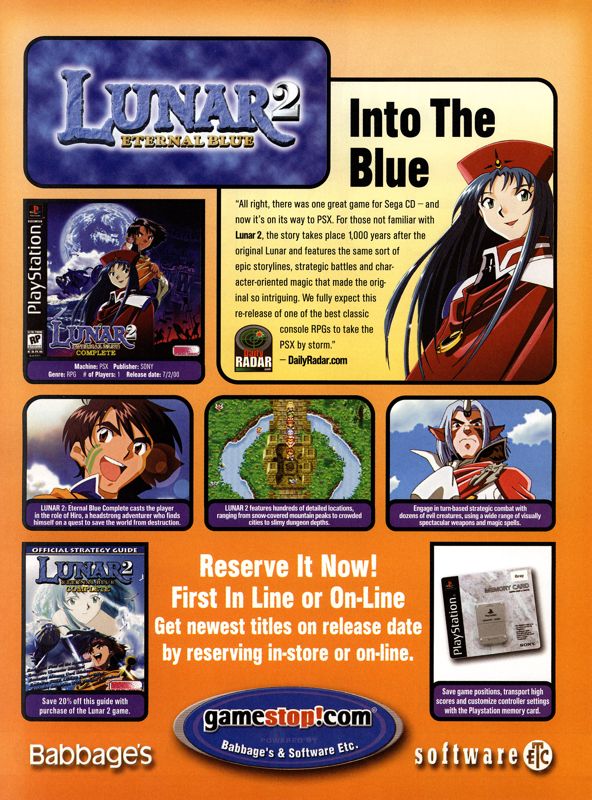 Lunar 2: Eternal Blue - Complete Magazine Advertisement (Magazine Advertisements): NextGen (United States), Issue #66 (June 2000)