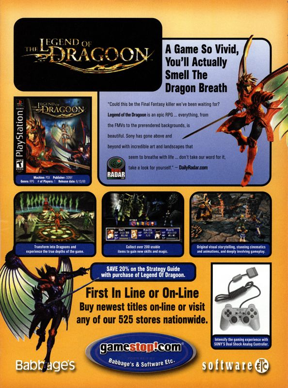 The Legend of Dragoon Magazine Advertisement (Magazine Advertisements): NextGen (United States), Issue #66 (June 2000)