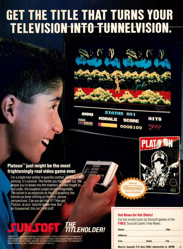 Platoon Magazine Advertisement (Magazine Advertisements): GamePro (United States), Issue 004 (November 1989)