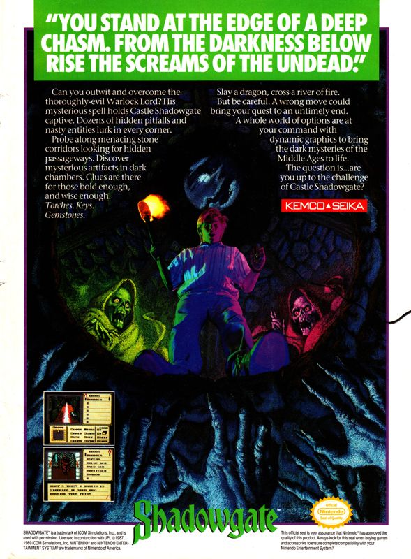 Shadowgate Magazine Advertisement (Magazine Advertisements): GamePro (United States), Issue 005 (December 1989)