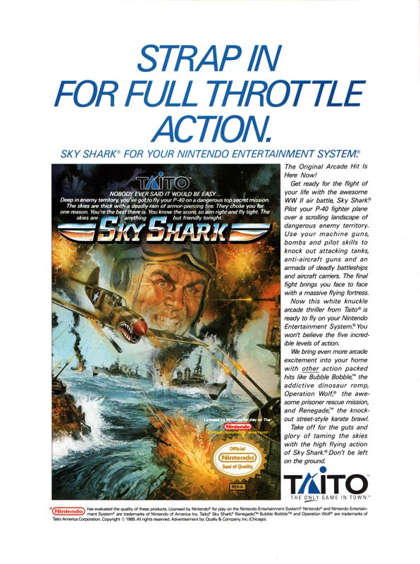 Sky Shark Magazine Advertisement (Magazine Advertisements): GamePro (United States), Issue 005 (December 1989)