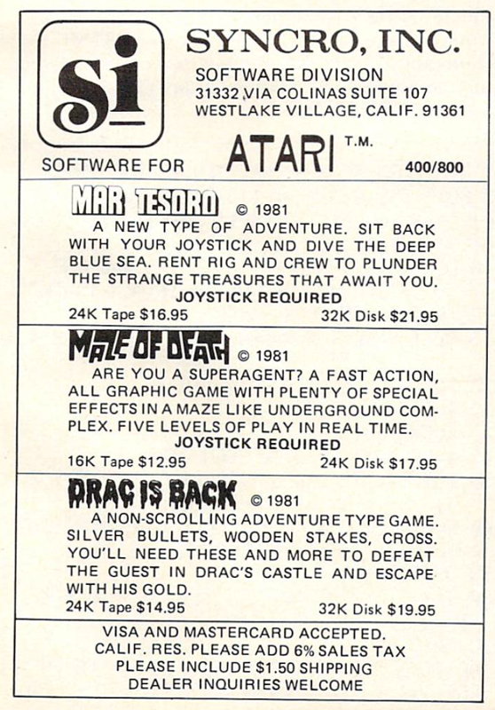 Mar Tesoro Magazine Advertisement (Magazine Advertisements): Compute (U.S.A.), Issue 20 (January 1982)