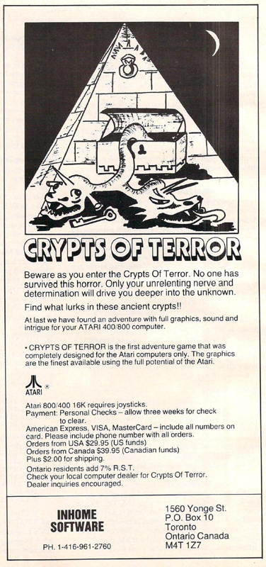 Crypts of Terror Magazine Advertisement (Magazine Advertisements): Compute (U.S.A.), Issue 20 (January 1982)