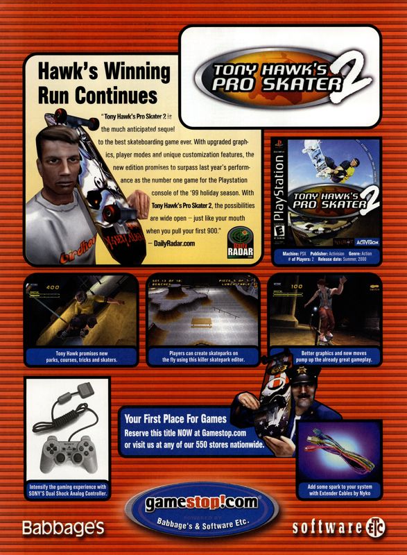 Tony Hawk's Pro Skater 2 Magazine Advertisement (Magazine Advertisements): NextGen (United States), Issue #68 (August 2000)