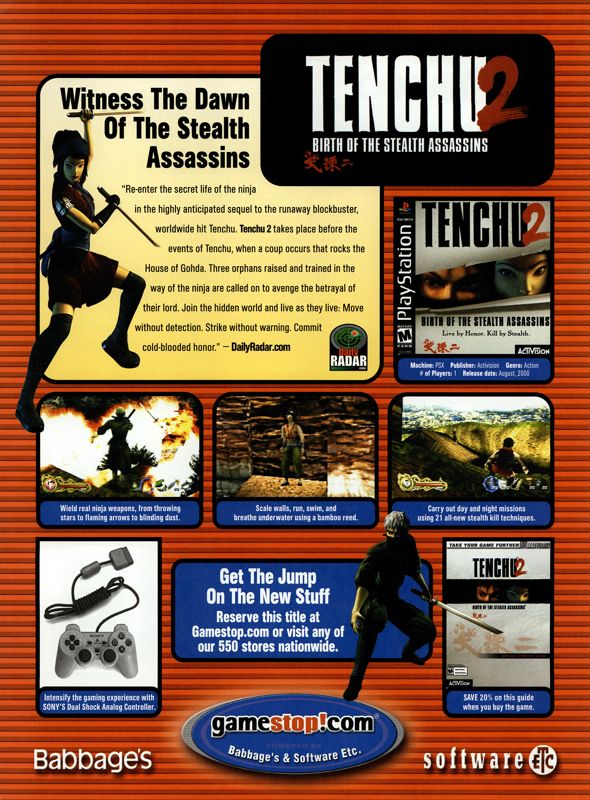 Tenchu 2: Birth of the Stealth Assassins Magazine Advertisement (Magazine Advertisements): NextGen (United States), Issue #68 (August 2000)