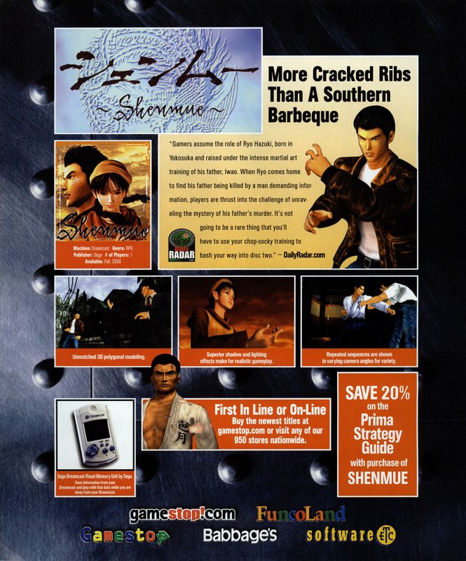 Shenmue Magazine Advertisement (Magazine Advertisements): NextGen (United States), Issue #69 (September 2000)