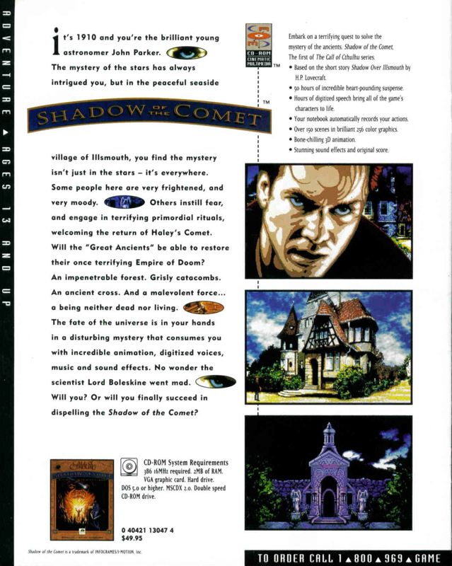Call of Cthulhu: Shadow of the Comet Manual Advertisement (Game Manual Advertisements): Call of Cthulhu: Shadow of the Comet (US CD release)