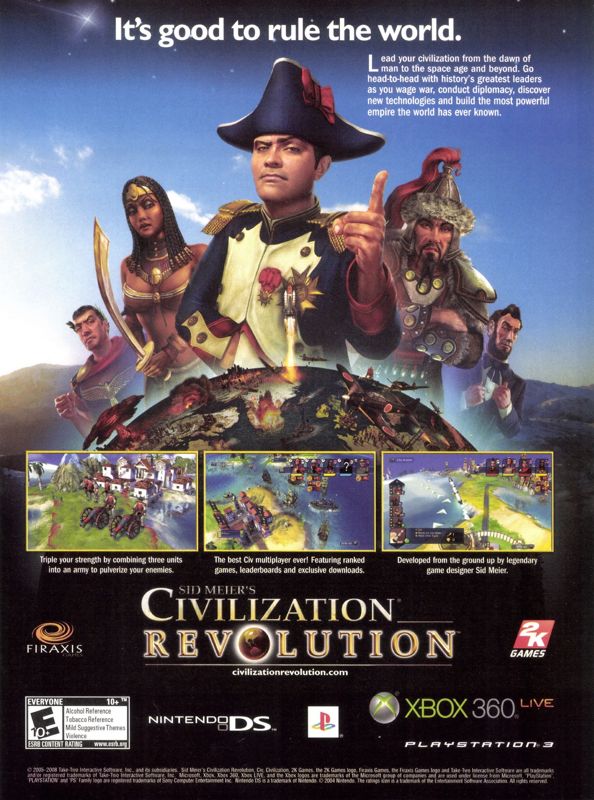 Sid Meier's Civilization: Revolution Magazine Advertisement (Magazine Advertisements): PC Gamer (USA), Issue 08/2008