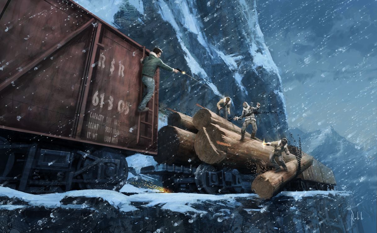 Uncharted 2: Among Thieves Concept Art (Uncharted 2: Among Thieves Media Disc): Train fight
