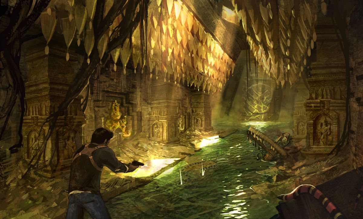 Uncharted 2: Among Thieves Concept Art (Uncharted 2: Among Thieves Media Disc): Waterlogged Hallway
