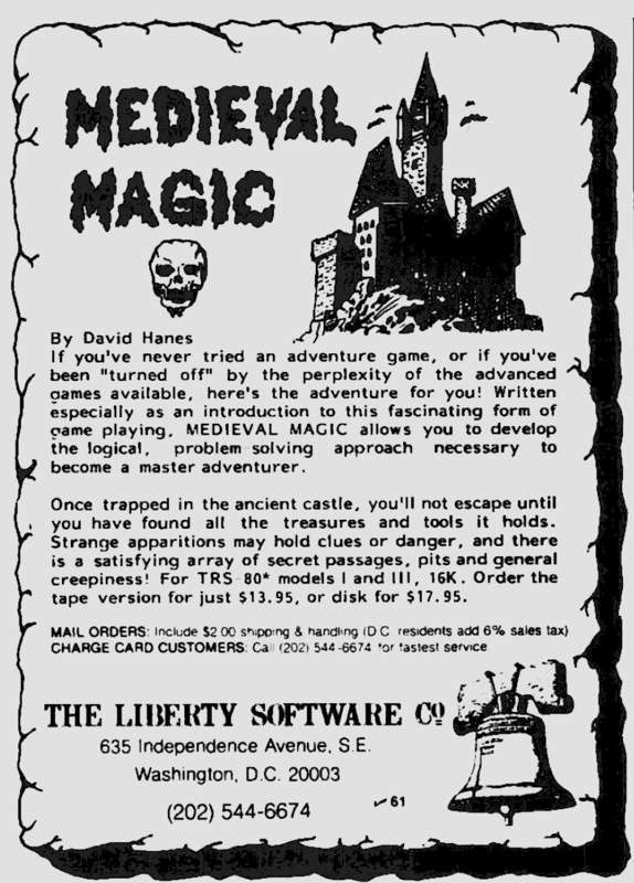 Medieval Magic Magazine Advertisement (Magazine Advertisements): 80 Microcomputing (U.S.A.), Issue 25 (January 1982)