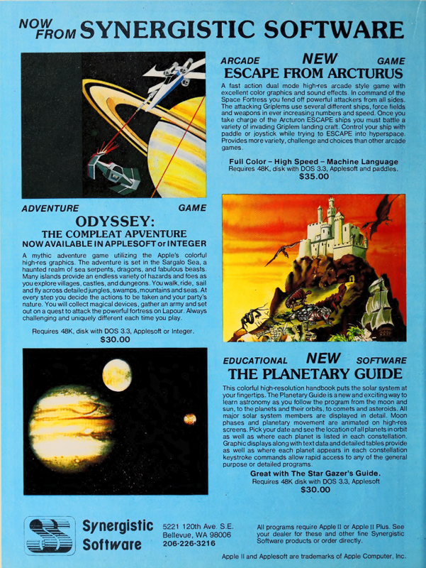 Escape from Arcturus Magazine Advertisement (Magazine Advertisements): Softalk (U.S.A.), Volume 2 Number 5 (January 1982)