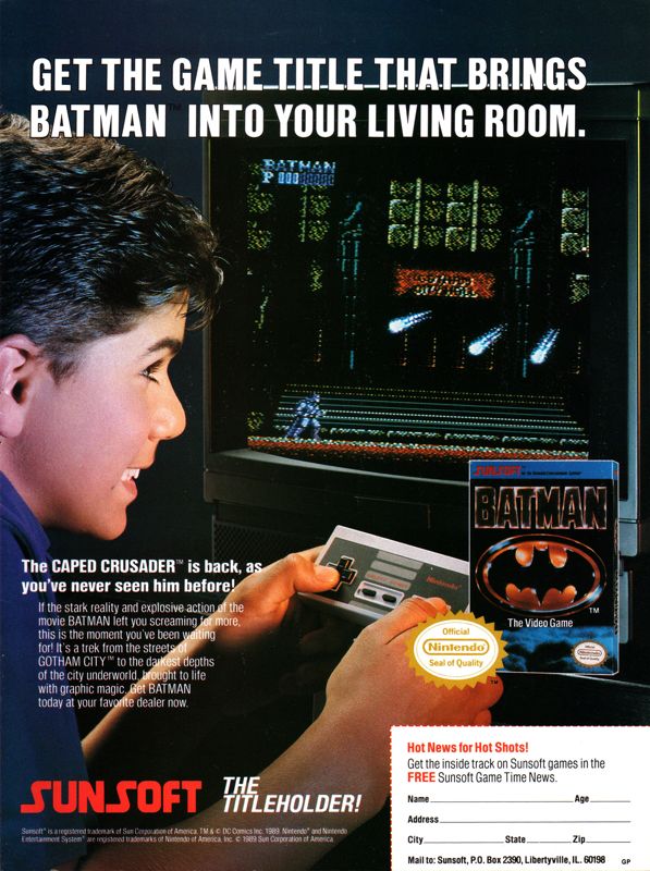 Batman: The Video Game Magazine Advertisement (Magazine Advertisements): GamePro (United States), Issue 006 (January 1990)