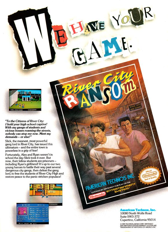 River City Ransom Magazine Advertisement (Magazine Advertisements): GamePro (United States), Issue 006 (January 1990)