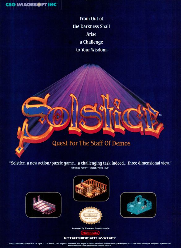 Solstice: The Quest for the Staff of Demnos Magazine Advertisement (Magazine Advertisements): GamePro (United States), Issue 009 (April 1990)