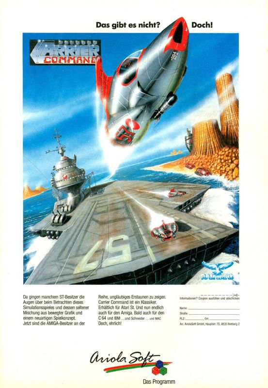 Carrier Command Magazine Advertisement (Magazine Advertisements): Amiga Magazin (Germany), Issue 11/1988