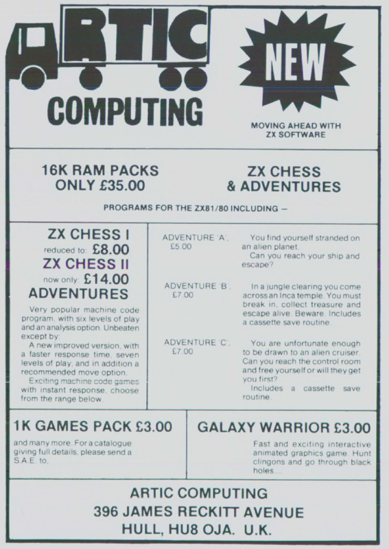 ZX Chess I Magazine Advertisement (Magazine Advertisements): Sync (U.S.A.), Volume 2 Number 1 (January/February 1982)