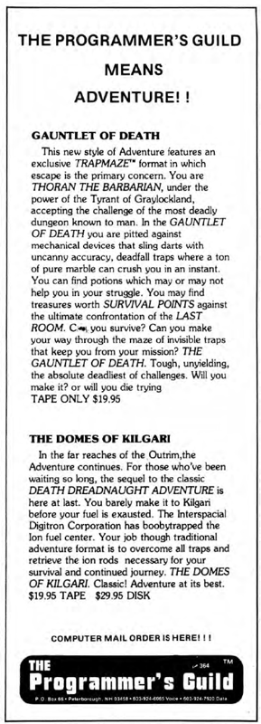 Gauntlet of Death Magazine Advertisement (Magazine Advertisements): 80 Microcomputing (U.S.A.), Issue 26 (February 1982)