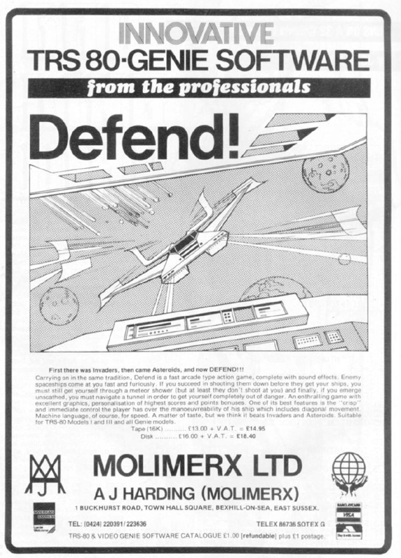 Defend Magazine Advertisement (Magazine Advertisements): Computer and Video Games (United Kingdom), Issue 04 (February 1982)