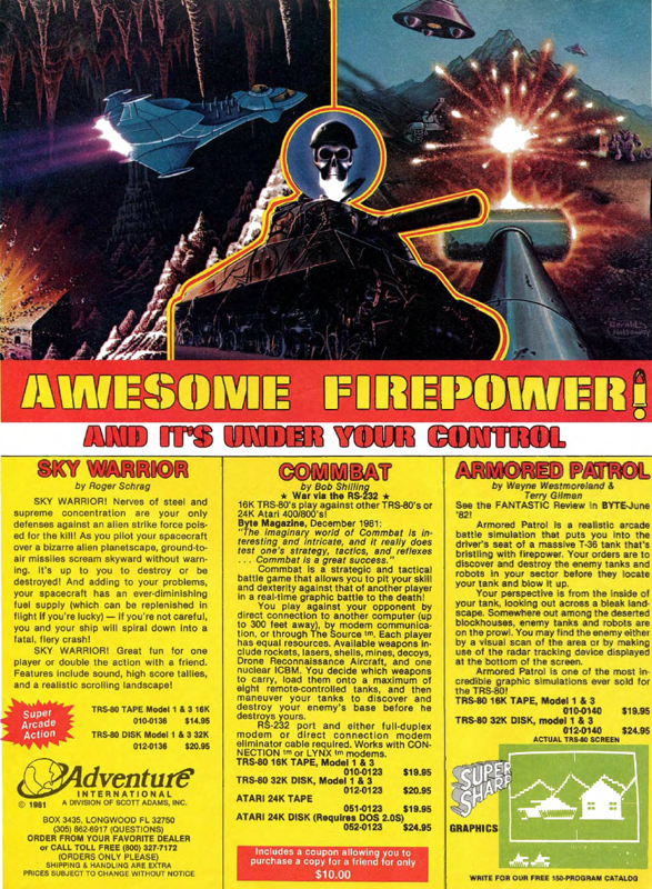 Sky Warrior Magazine Advertisement (Magazine Advertisements): 80 Microcomputing (U.S.A.), Issue 27 (March 1982)