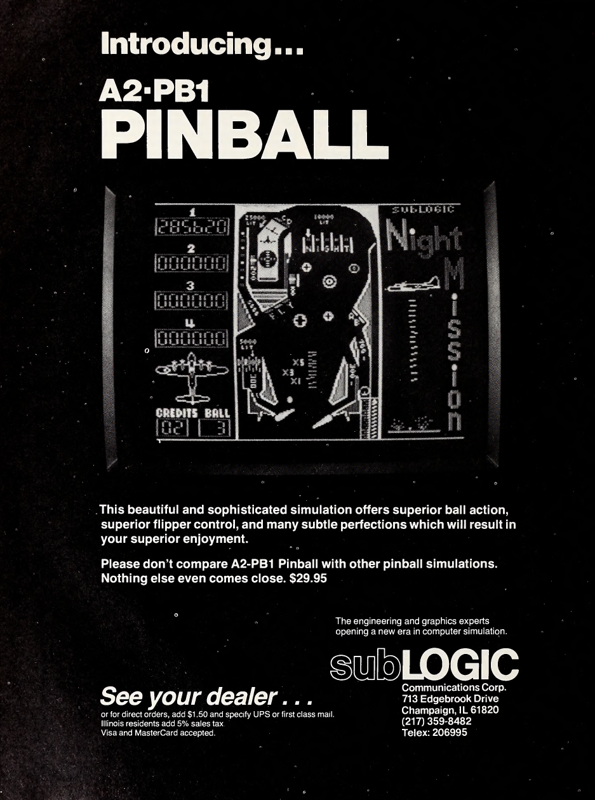 Night Mission Pinball Magazine Advertisement (Magazine Advertisements): Softalk (U.S.A.), Volume 2 Number 7 (March 1982)