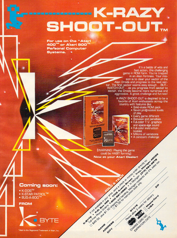 K-Razy Shoot-Out Magazine Advertisement (Magazine Advertisements): Compute (U.S.A.), Volume 4 Issue 4 (April 1982)