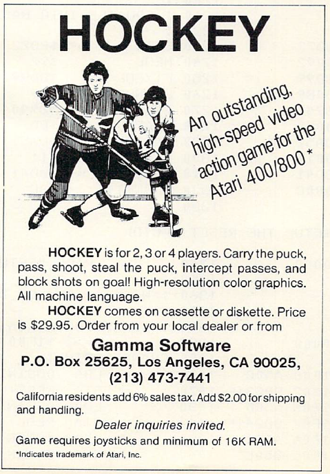 Hockey Magazine Advertisement (Magazine Advertisements): Compute (U.S.A.), Volume 4 Issue 4 (April 1982)