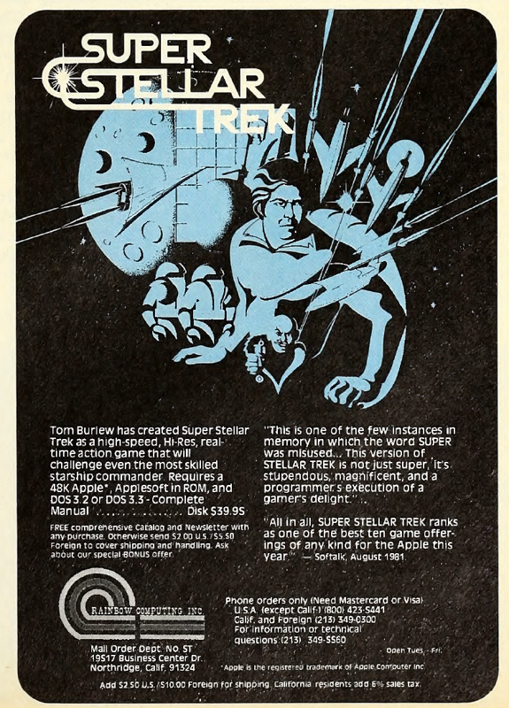 Super Stellar Trek Magazine Advertisement (Magazine Advertisements): Softalk (U.S.A.), Volume 2 Number 8 (April 1982)