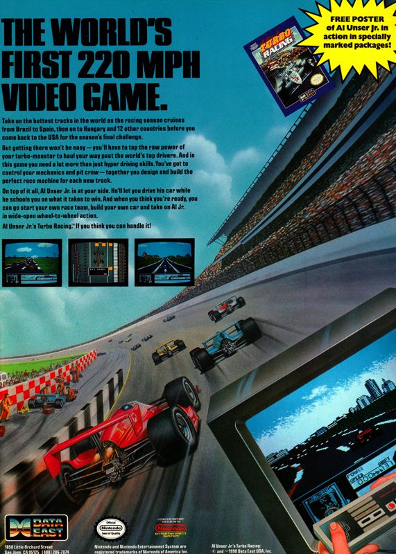 Al Unser Jr. Turbo Racing Magazine Advertisement (Magazine Advertisements): GamePro (United States), Issue 012 (July 1990)