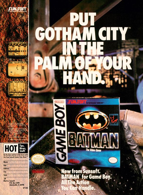 Batman: The Video Game Magazine Advertisement (Magazine Advertisements): GamePro (United States), Issue 013 (August 1990)