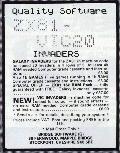 VIC Invaders Magazine Advertisement (Magazine Advertisements): Computer and Video Games (United Kingdom), Issue 07 (May 1982)