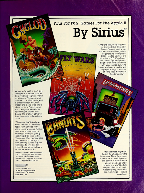 Lemmings Magazine Advertisement (Magazine Advertisements): Softalk (U.S.A.), Volume 2 Number 10 (June 1982)