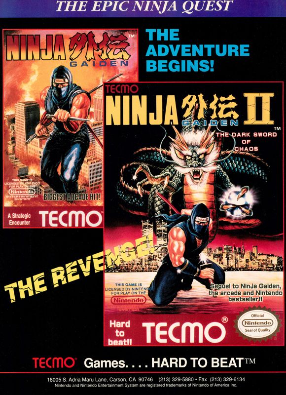 Ninja Gaiden II: The Dark Sword of Chaos Magazine Advertisement (Magazine Advertisements): GamePro (United States), Issue 014 (September 1990)