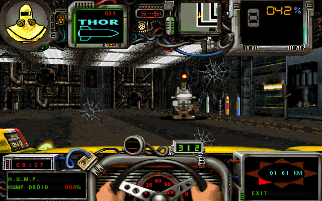 Quarantine II: Road Warrior Screenshot (GameTek website, 1996): Looks like we're in an old factory, spiderwebs and all
