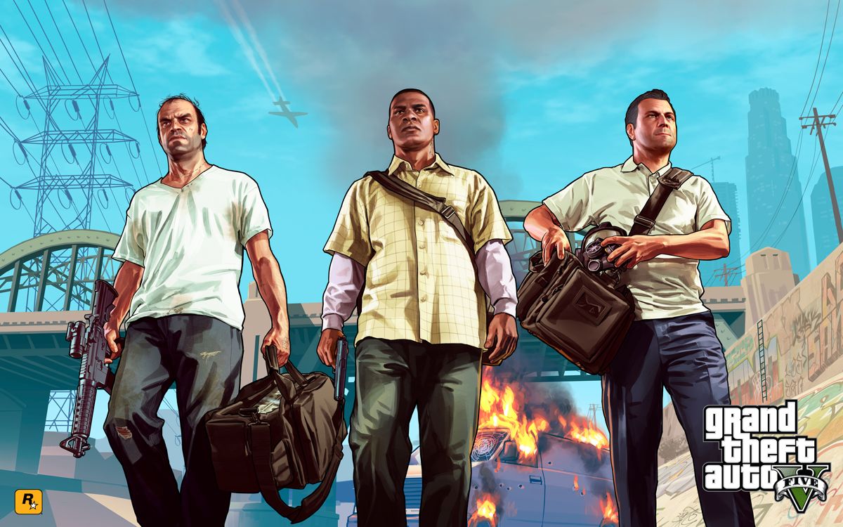 Grand Theft Auto V Wallpaper (Rockstar Games website): Trevor, Franklin & Michael