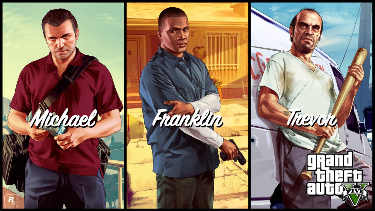 Grand Theft Auto V Wallpaper (Rockstar Games website): Michael. Franklin. Trevor.