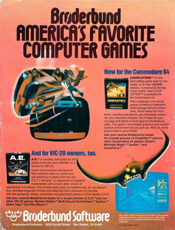 Choplifter! Magazine Advertisement (Magazine Advertisements): COMPUTE!'s Gazette (United States) Issue 01 (July 1983)