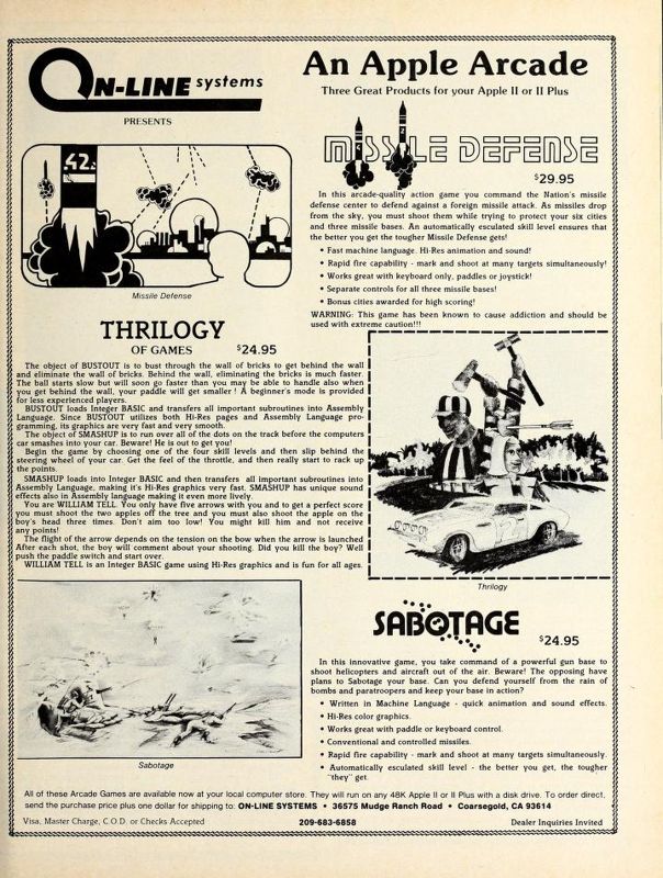 Sabotage Magazine Advertisement (Magazine Advertisements): Softalk (United States) Volume 1, Issue 10 (June 1981)