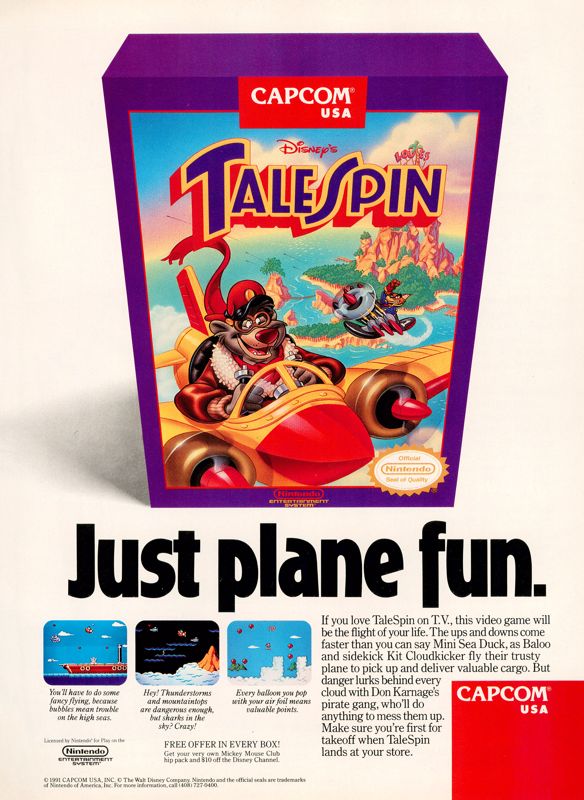 Disney's TaleSpin Magazine Advertisement (Magazine Advertisements): GamePro (United States), Issue 029 (December 1991)