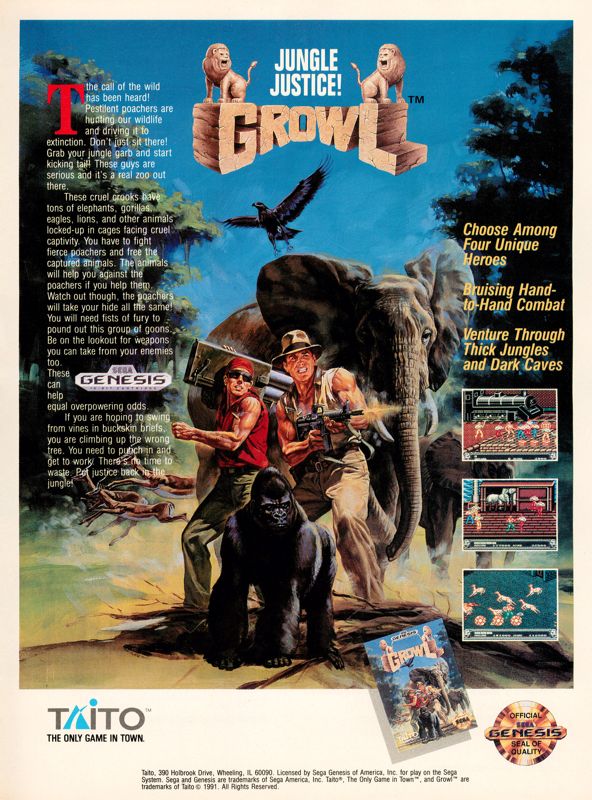 Growl Magazine Advertisement (Magazine Advertisements): GamePro (United States), Issue 030 (January 1992)