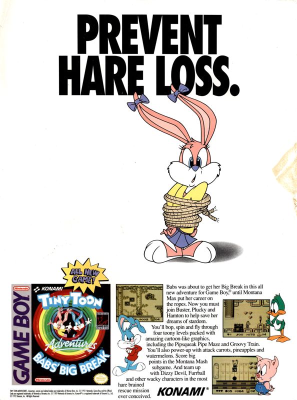 Notice / Manuel Tiny Toons Babs Big Break Game Boy - Très Bon état, Sans Annotations