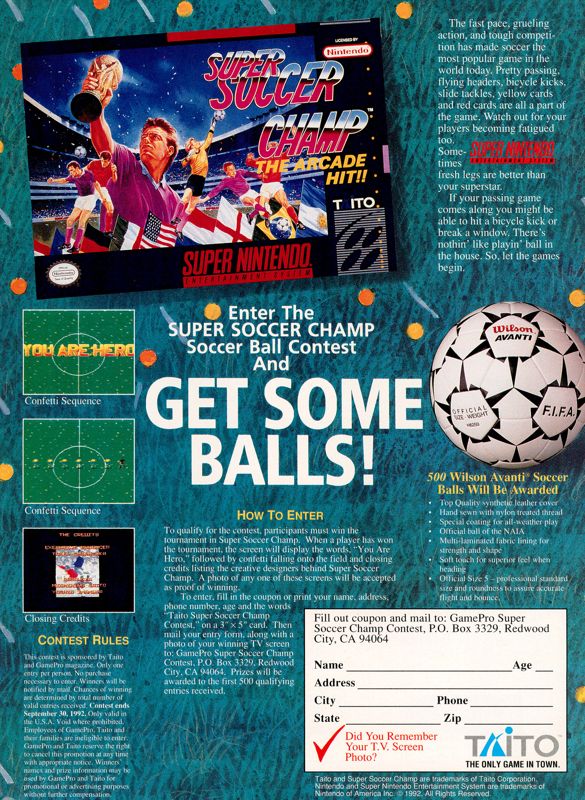 Super Soccer Champ Magazine Advertisement (Magazine Advertisements): GamePro (United States), Issue 036 (July 1992)